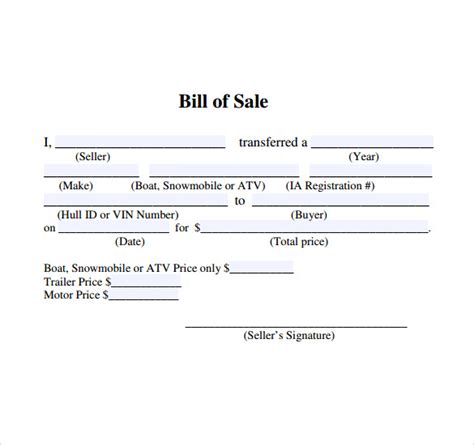 Easy Printable Bill Of Sale Fermls