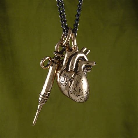 Anatomical Heart And Syringe Necklace Bronze Heart And Etsy
