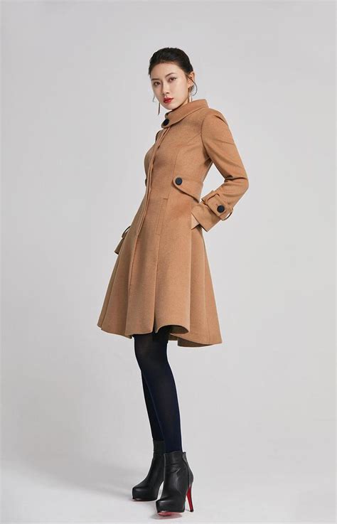 brown coat short wool coat long sleeves coat coat with etsy in 2020 coats for women long