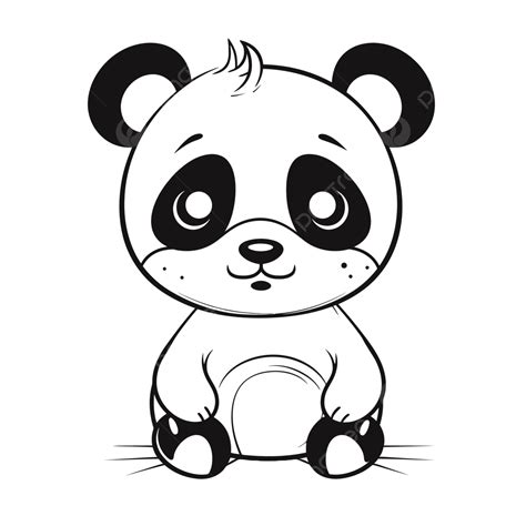 Cute Panda Bear Black And White Illustration Outline Sketch Drawing