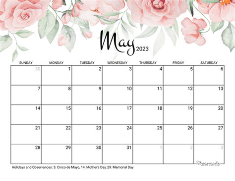 Free May Calendar 2023 Printable By Month Imagesee