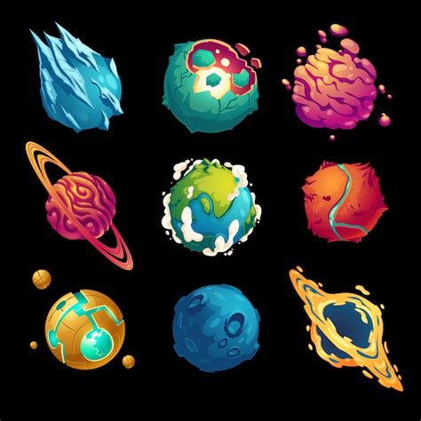 Free Vector Fantastic Planets Cartoon Galaxy Ui Game Asteroids