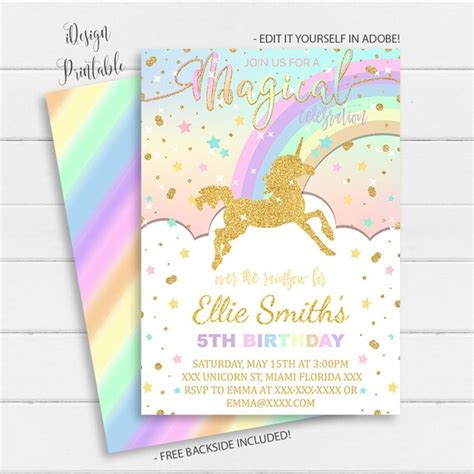 Rainbow Unicorn Invitation Unicorn Birthday Invitation Etsy
