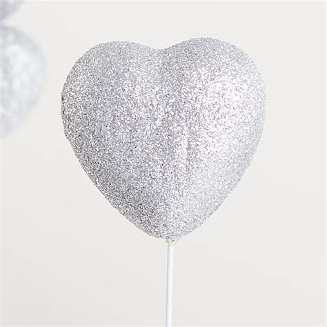 Silver Glitter Heart Picks Valentines Day Holiday Crafts Factory