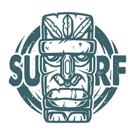 Premium Vector Surfing Print Of Stone Tiki Mask Face Idol Vector
