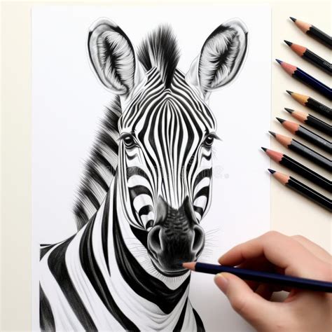 Realistic Hyper Detailed Zebra Drawing With Vibrant Illustrations Stock
