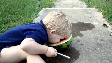 How A Baby Eats Watermelon Youtube