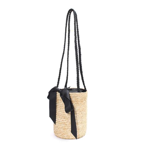 Emarald Japan Fashion Cylindrical Straw Bags Bow Wheat Straw Bucket
