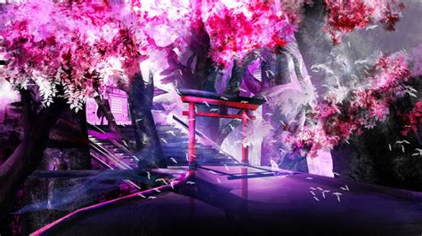 Female anime character wallpaper, anime girls, original characters. Wallpaper : landscape, anime, purple, violet, branch ...