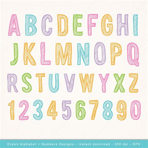 Hand Drawn Alphabet Numbers Clip Art Digital Clipart Letters
