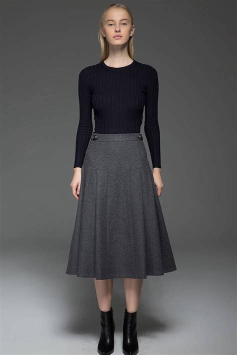 Gray Wool Skirt Winter Skirt Midi Skirt Wool Skirt A Line Etsy