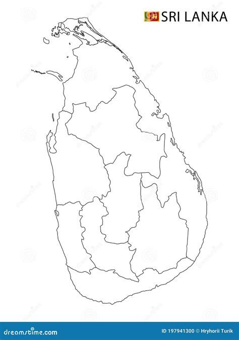 Sri Lanka Map Black And White Detailed Outline Regions Of The Country Stock Illustration
