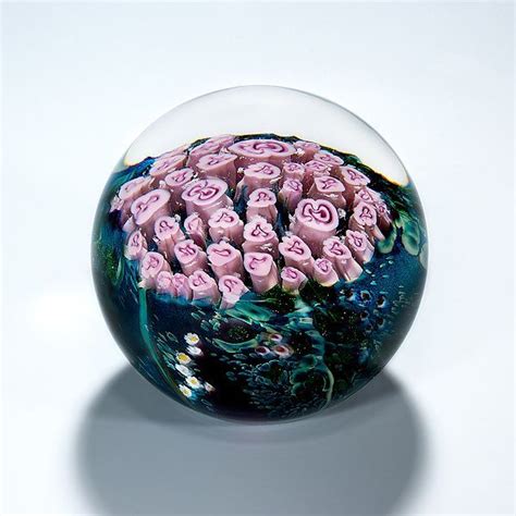 Shawn Messenger Pink Roses Bouquet Glass Paperweight