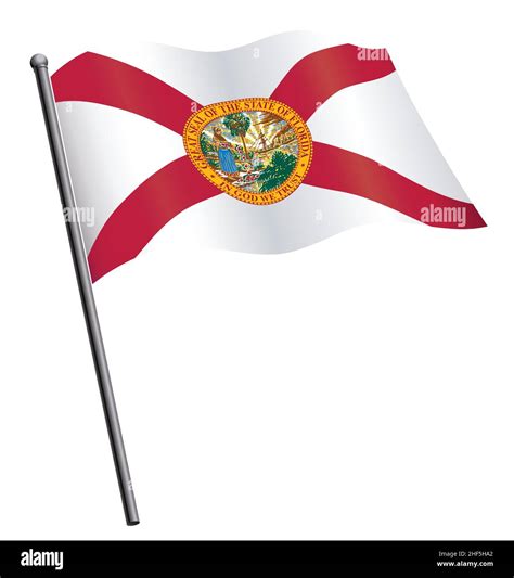 Florida Fl Flag Flying Waving On Flagpole Vector Isolated On White