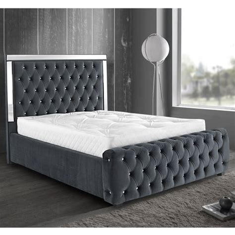 Eastcote Plush Velvet Mirrored King Size Bed In Grey Furniture In Fashion