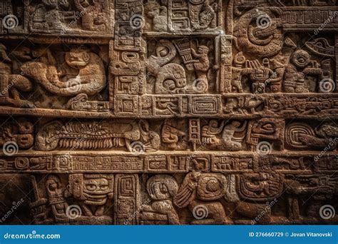 Ancient Mayan Hieroglyphics In Stone Generative Ai Stock Illustration