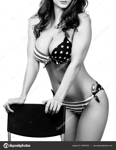 Woman In Bikini With The Usa Flag Print Isolated On White Stock