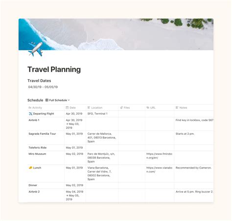 Notion Travel Planning Template