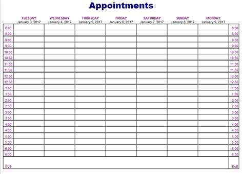 Appointment Schedules Templates Template Business