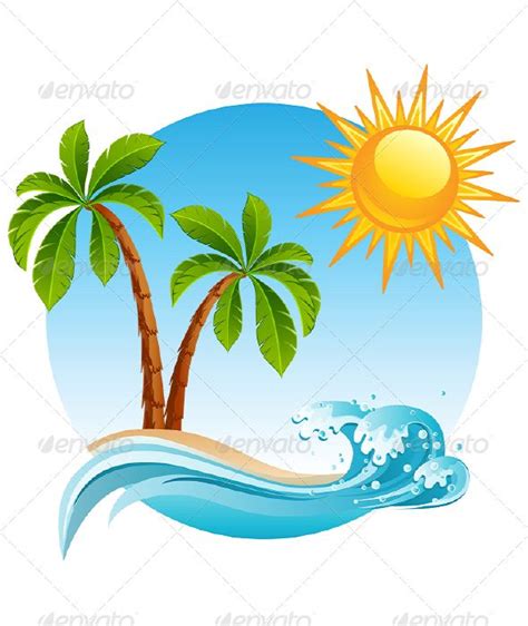 Vector Illustration Two Palm Treeon The Tropical Island Palm Tree
