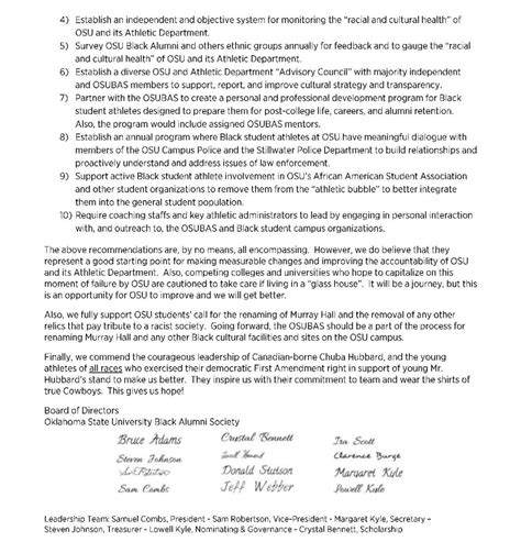 Osu Black Alumni Society Letter To Osu Aandm Board Of Regents The