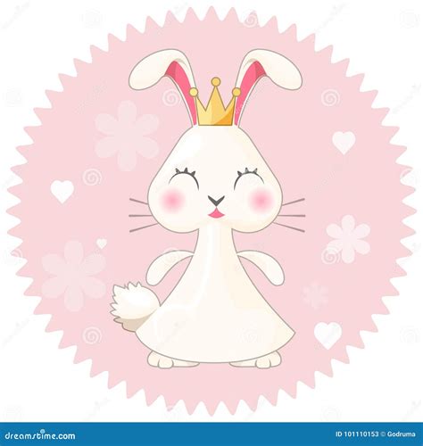 Bunny Girl Cute Princess Vector Illustration On Pink With Flowers Stock