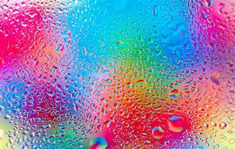 Wallpaper Glass Water Drops Colorful Rainbow Glass Rain Water
