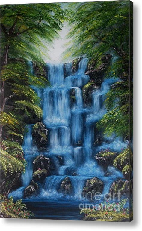 Waterfall Oil Painting Acrylic Print By Avril Brand Waterfall