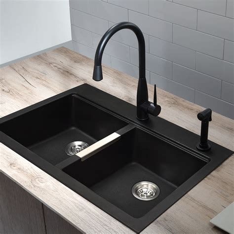 10 best granite kitchen sinks of august 2021. Shop Kraus Kitchen Sink 22-in x 33-in Black Onyx Double ...