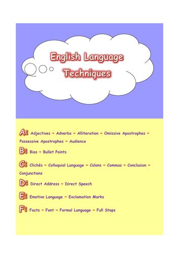 Glossary Of English Language Techniques Gcse Functional Skills And