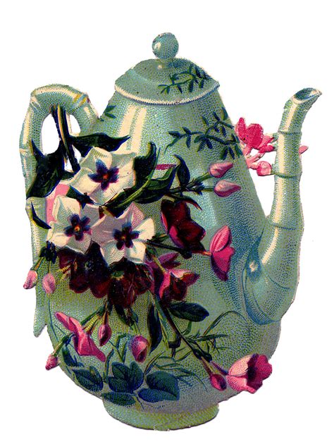 Antique Graphic Teapot With Flowers The Graphics Fairy