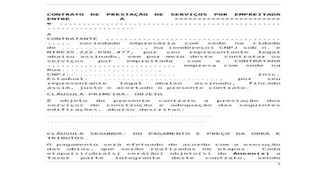 Contrato De Empreitada Modelo Docx Document