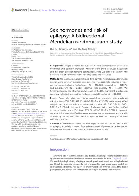 Pdf Sex Hormones And Risk Of Epilepsy A Bidirectional Mendelian