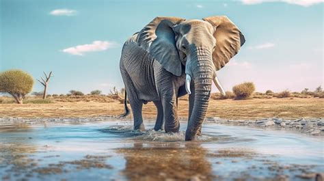 Premium AI Image African Elephant Wading Through The Shallow Waters
