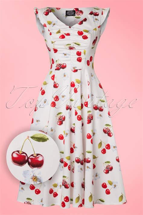50s Sweet Cherries Swing Dress In White