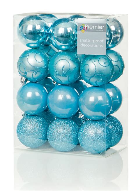 24 X Large Ice Blue Baubles 6cm Christmas Tree Decorations Glitter