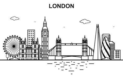 London City Tour Cityscape Skyline Line Outline Premium Vector