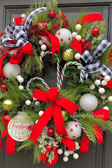 Christmas Wreath Candy Cane Wreath Whimsical Christmas Wreath Red