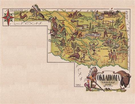 Map Of Oklahoma From 1946 By French Artist Jacques Liozu A Vintage
