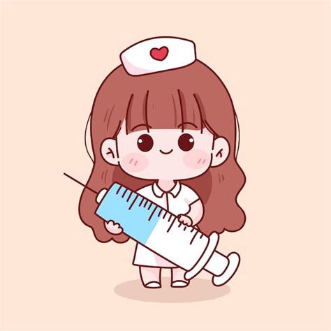 Premium Vector Cute Kid Girl In Nurse Uniform Holding Syringe Hand