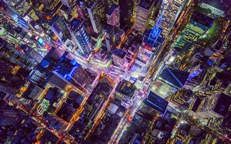 Wallpaper Aerial View Cityscape Lights Night 1920x1200