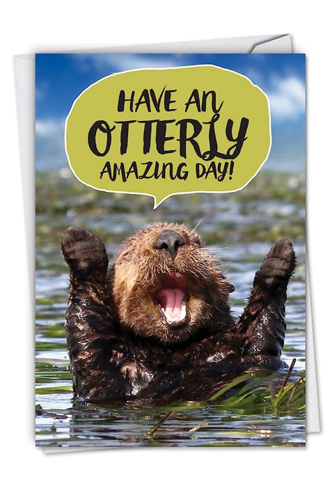 Otterly Awesome Hilarious Birthday Card Cheering Otter Happy To