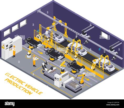 Electric Vehicles Production Facility Interior Robotic Assembly Line Remote Controlled Conveyor