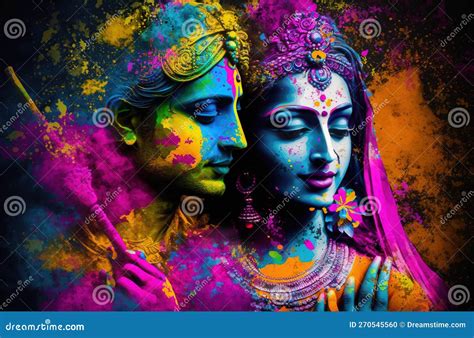 Hindu Mythological Couple Krishna And Radha Playing Holi Festival
