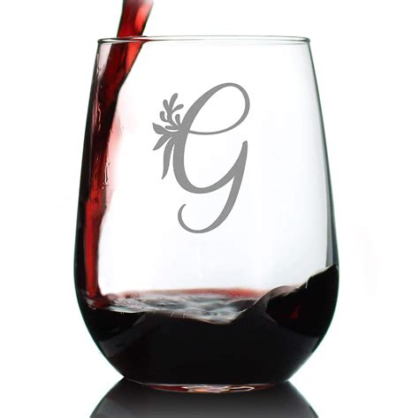 Monogram Floral Letter G Stemless Wine Glass Personalized Gi