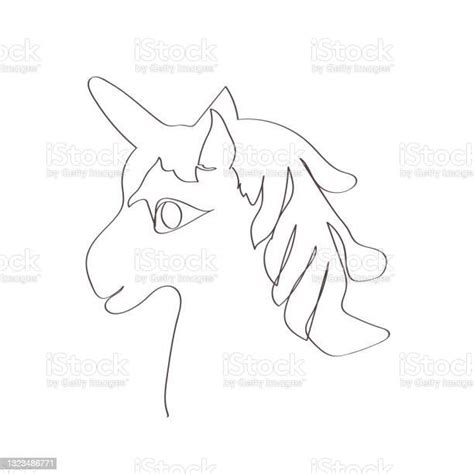 Ilustración De Cabeza De Unicornio En Estilo Linear Sobre Fondo Blanco