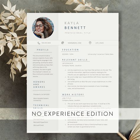 No Experience Resume Template Simple Resume Template for High - Etsy