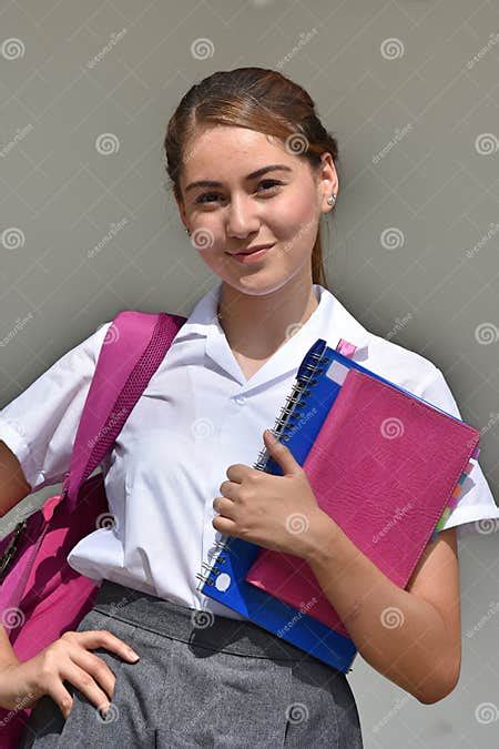 Posing Student Teenager School Girl Wearing School Uniform Stock Photo