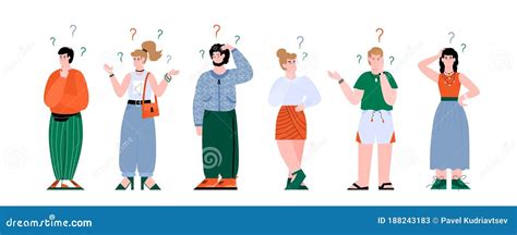 Confused People Set Cartoon Men And Women With Question Marks 188243183