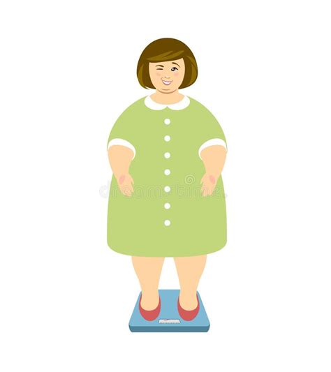Weight Loss Overweight Woman On Scales And Winks Stock Vector
